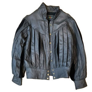 Vintage Rober BLACK leather jacket coat WOMEN Large 1980's Style